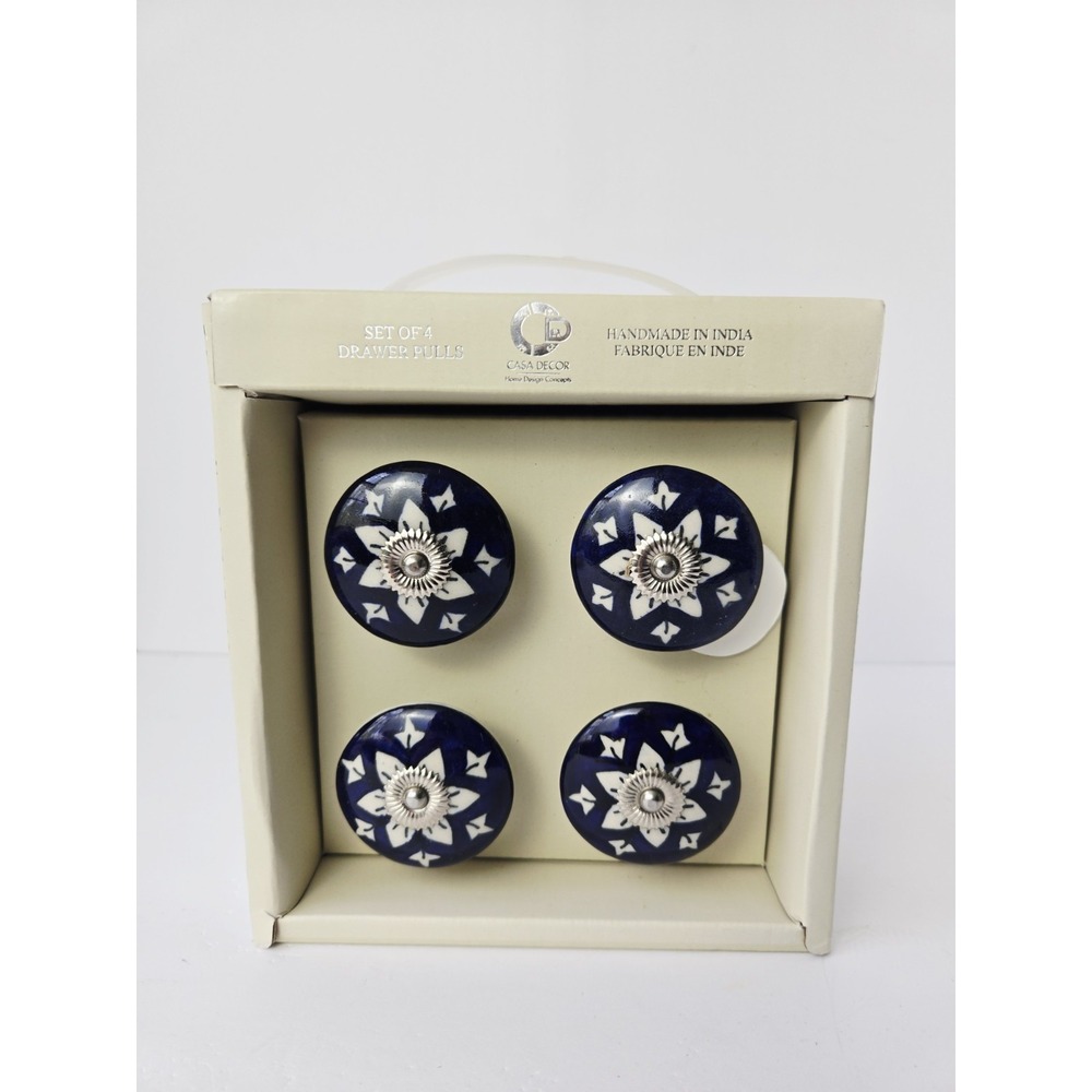 Casa Decor set of 4 Drawer Pulls blue white NEW‎ india